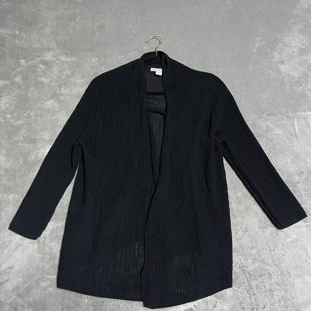 Coldwater Creek Cardigan Womens Medium Knit Open Front Black Stretchy - Picture 1 of 5